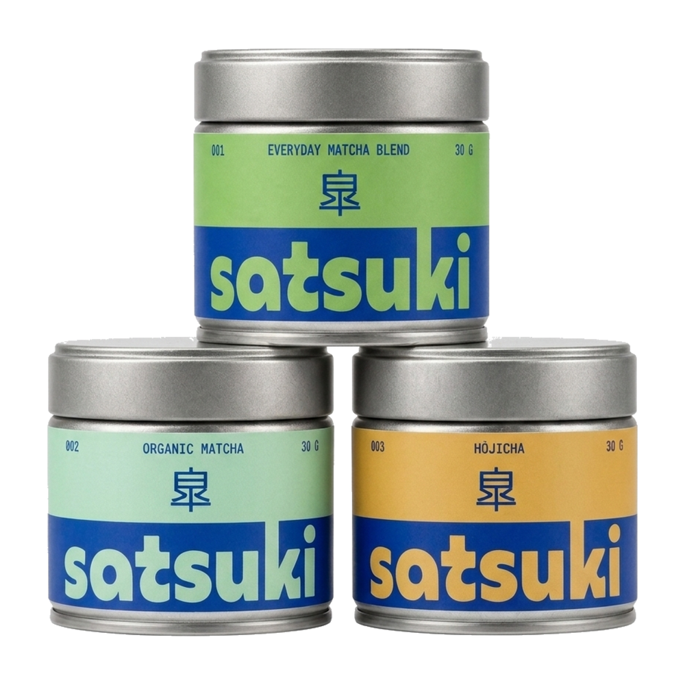 Satsuki Tasting Set – 3 × 30 g (Everyday, Organic, Hōjicha)